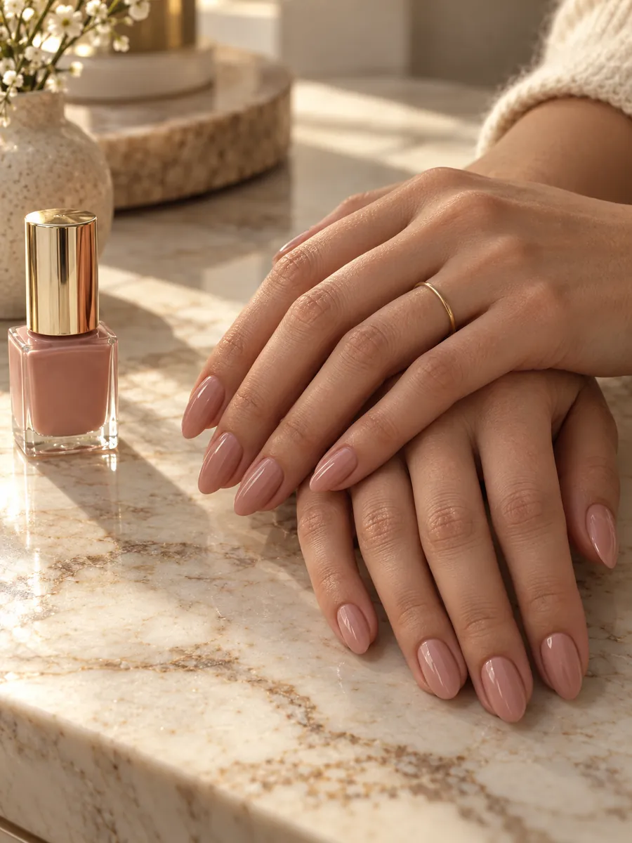 Freshly manicured hands on marble